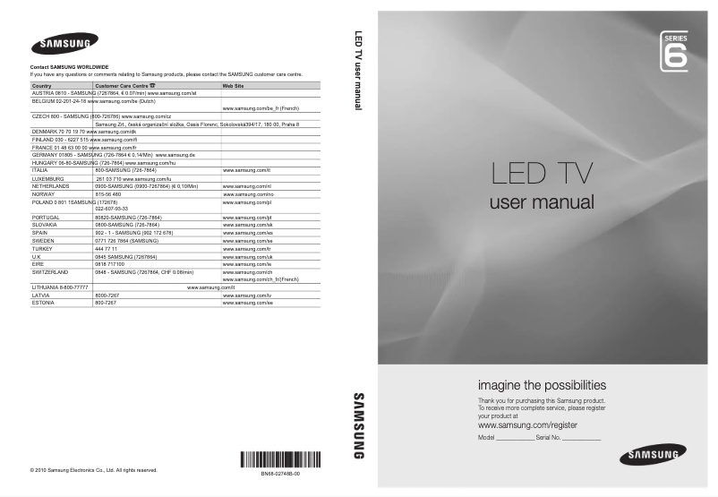 Page 1 de la notice Manuel utilisateur Samsung UE55C6000