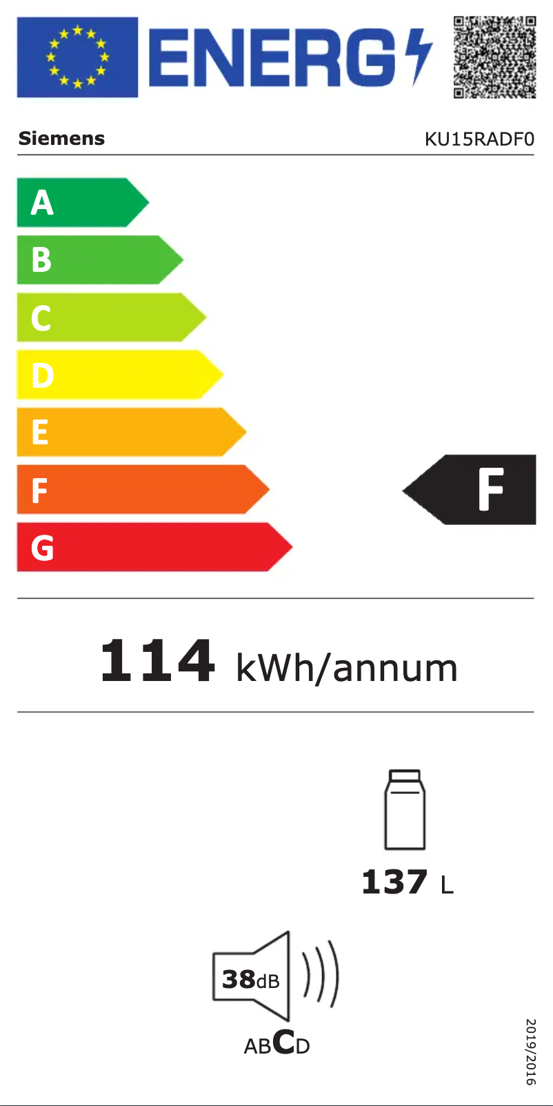 Page n°1 - Label énergétique Siemens KU15RADF0