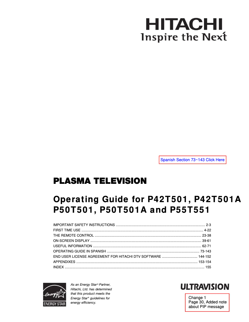 Page n°1 - Manuel utilisateur Hitachi P50T501A