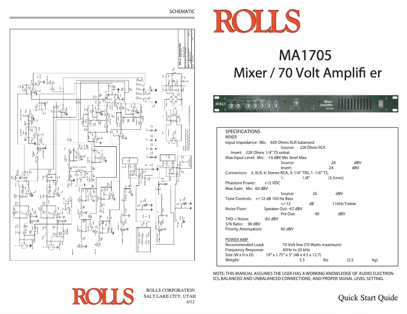 Page n°1 - Manuel utilisateur Rolls MA1705