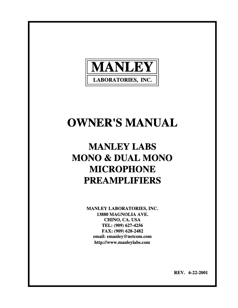 Page 1 de la notice Manuel utilisateur Manley Dual Mono