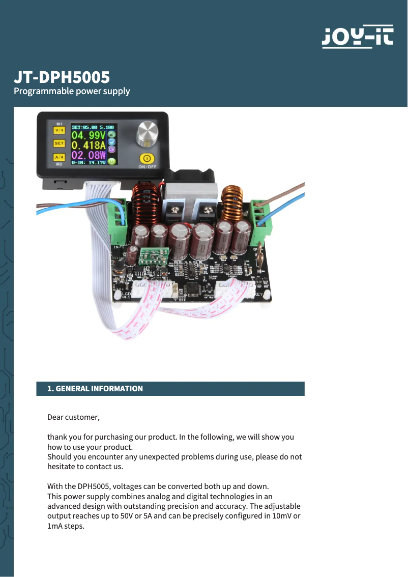 Page 1 de la notice Fiche technique Joy-It JT-DPH5005