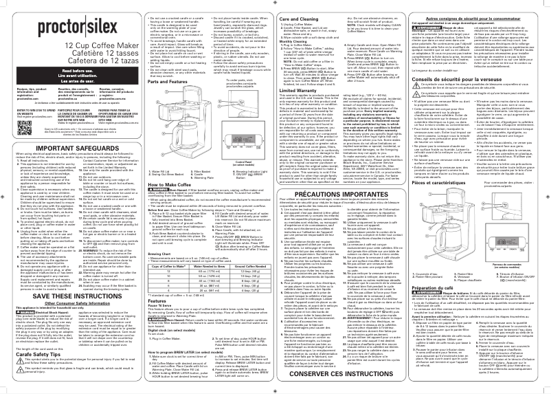 Page n°1 - Manuel utilisateur Proctor Silex 43687