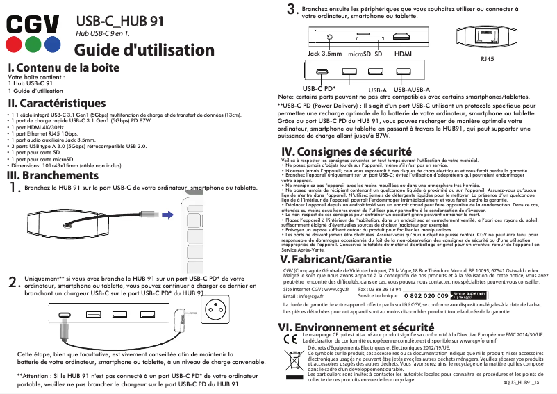 Image de la première page du manuel de l'appareil USB-C HUB 91
