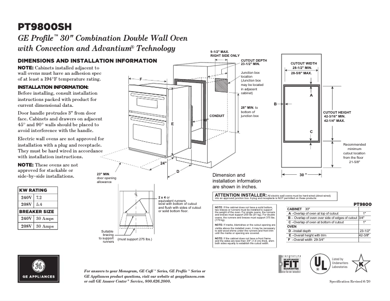 Page n°1 - Fiche technique GE PT9800SHSS
