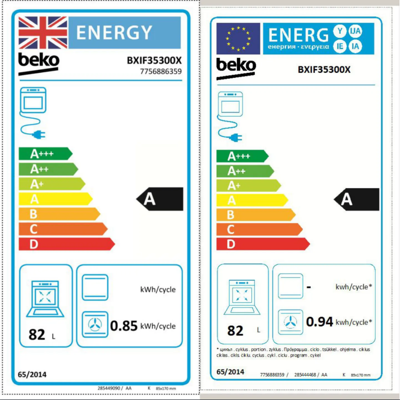 Page 1 de la notice Label énergétique Beko BXIF35300