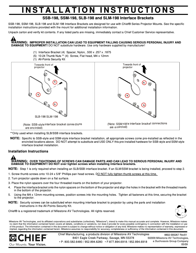 Page 1 de la notice Manuel utilisateur Chief RPMB198
