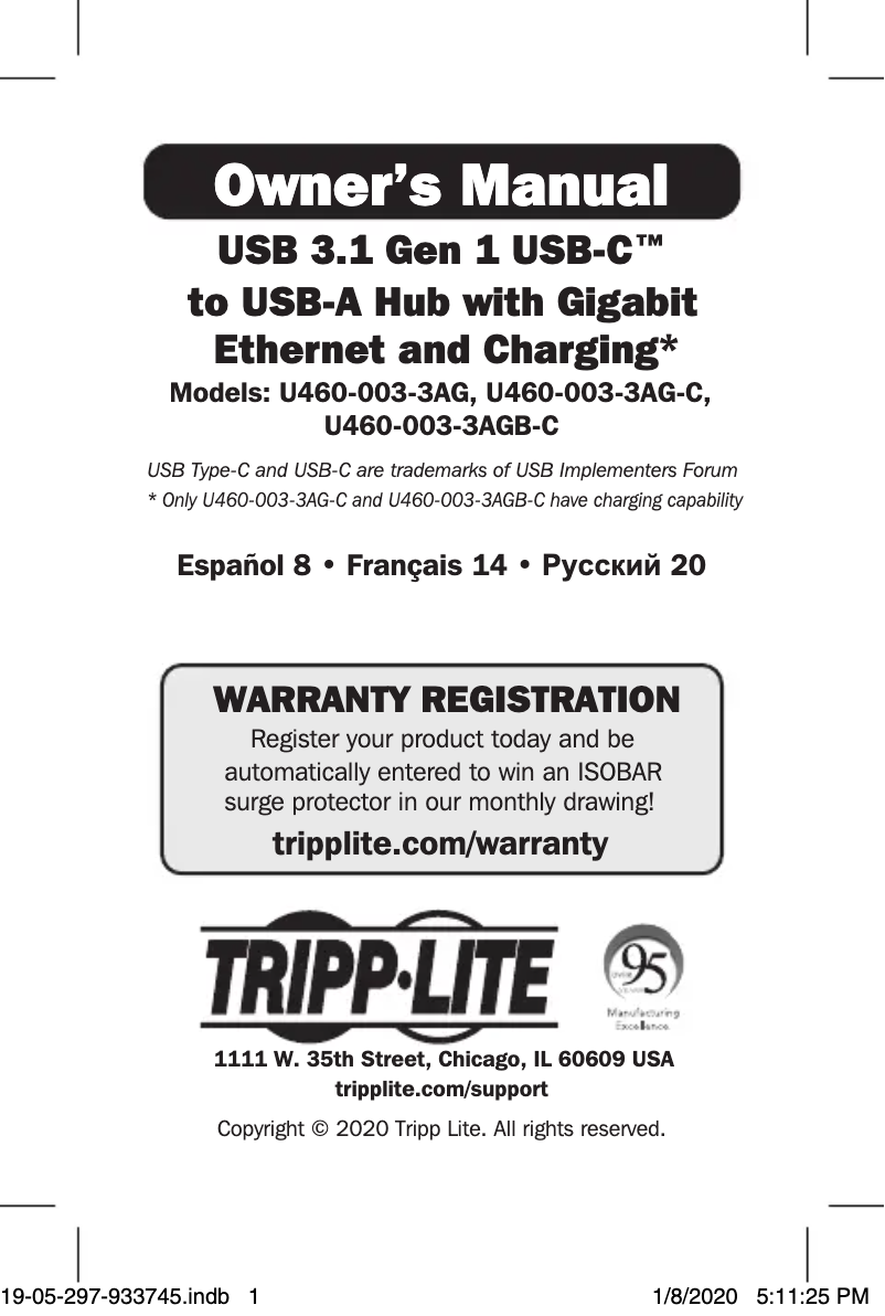Page n°1 - Manuel utilisateur Tripp Lite U460-003-3AG
