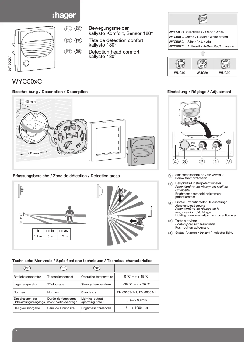 Page n°1 - Manuel utilisateur Hager WYC501C
