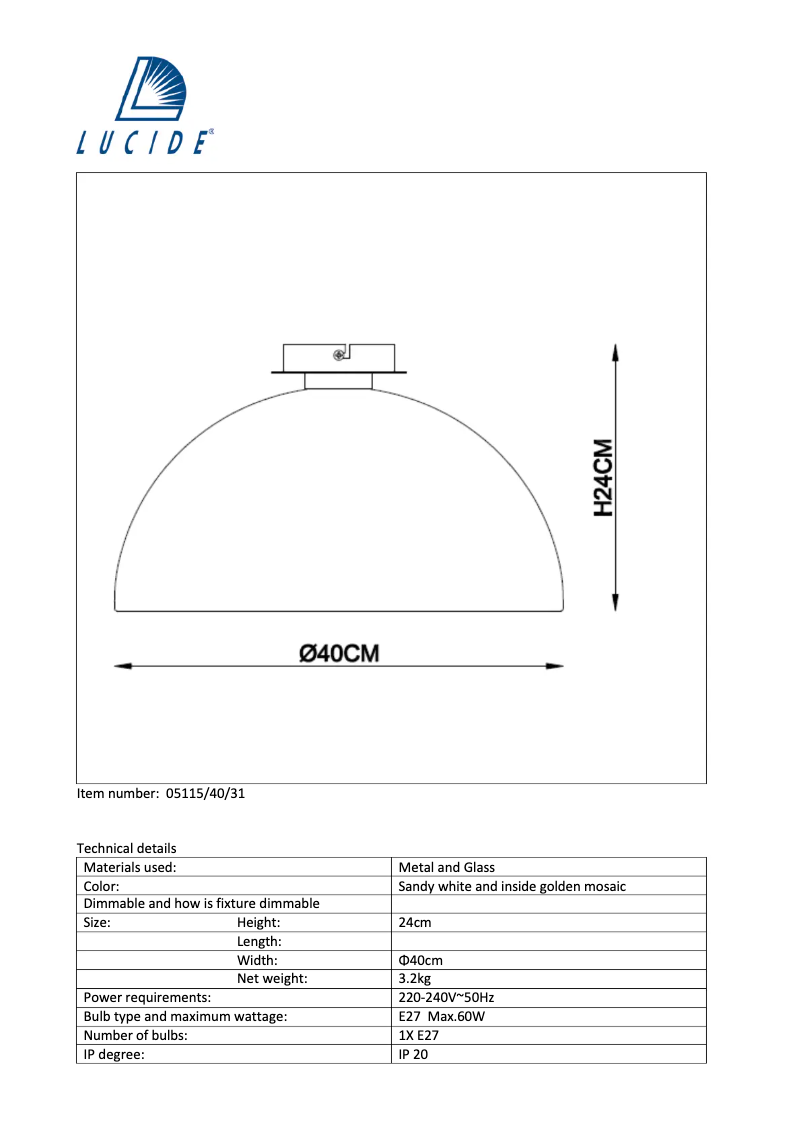 Page n°1 - Manuel utilisateur Lucide Elynn 05115/40/31