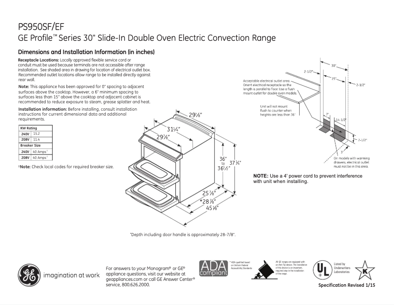 Page n°1 - Fiche technique GE Profile PS950EFES