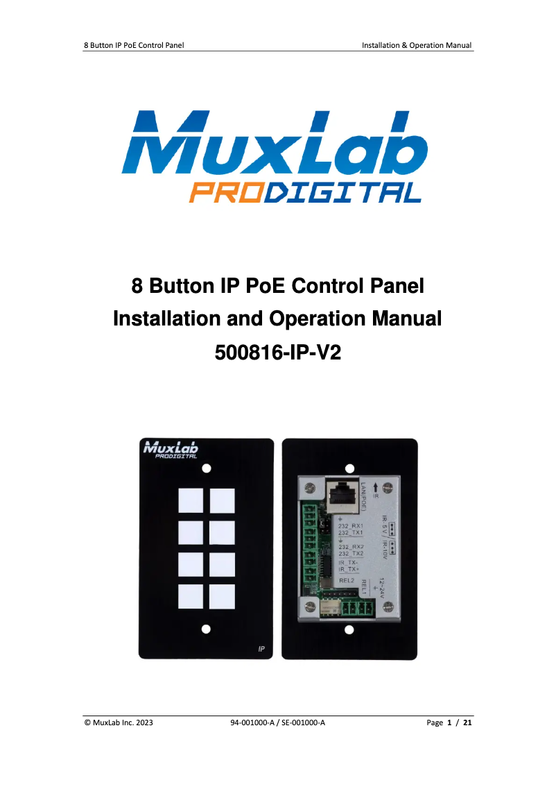 Page 1 de la notice Manuel utilisateur MuxLab 500816-IP