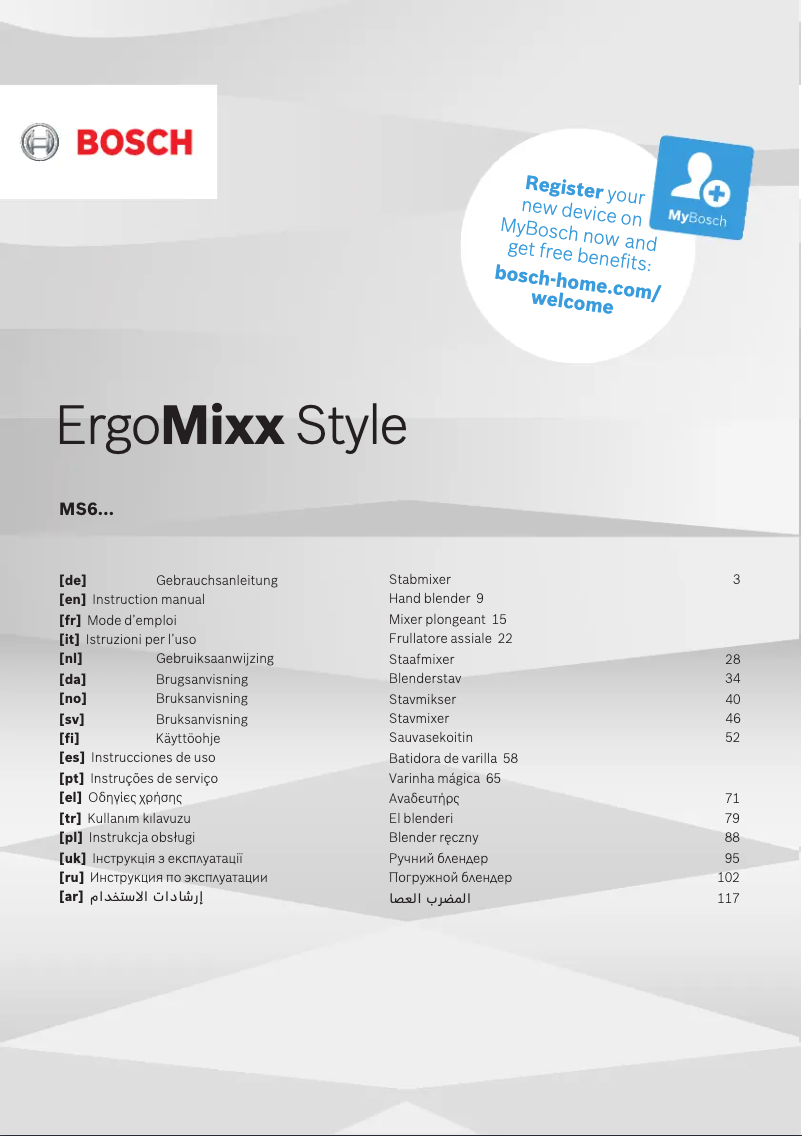 Page 1 de la notice Manuel utilisateur Bosch ErgoMixx MS64M6170