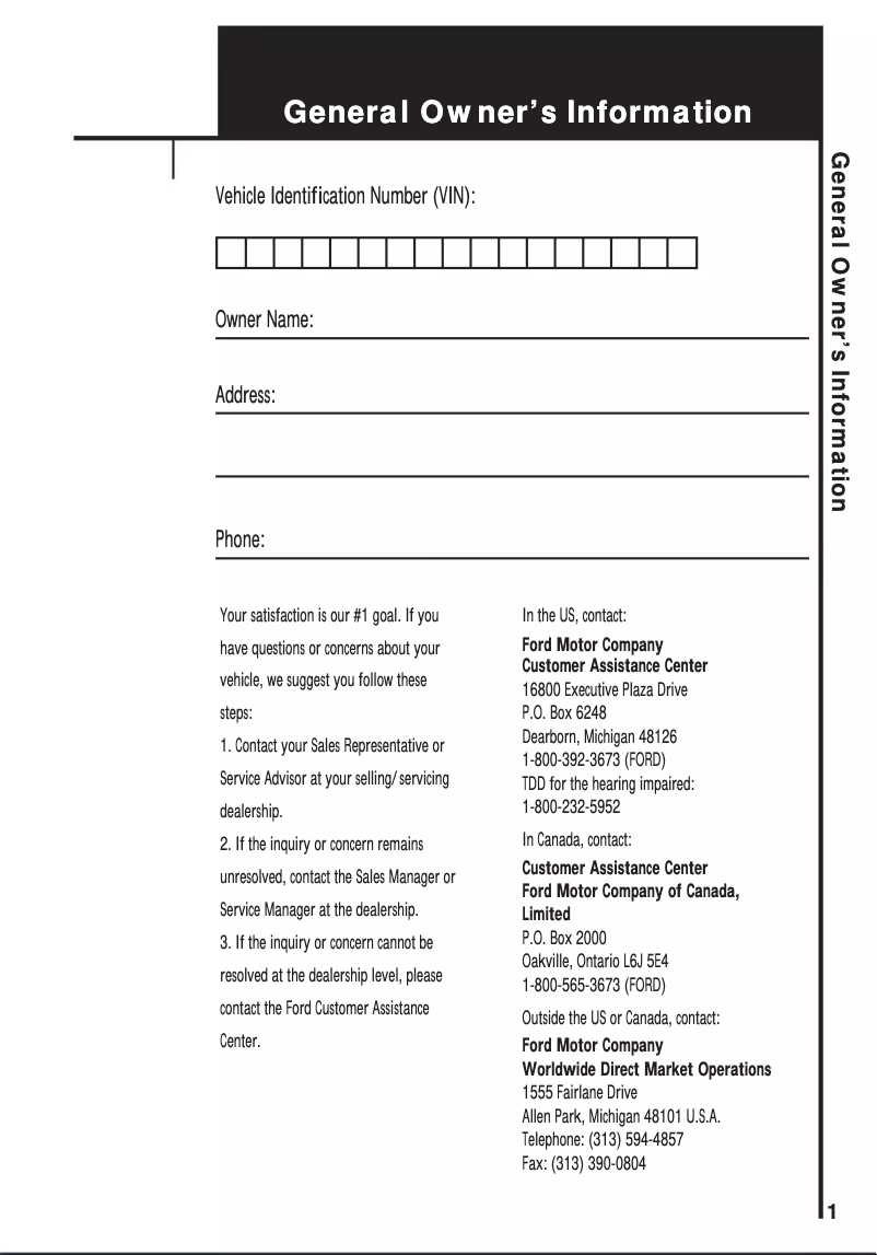 Page n°1 - Manuel d'utilisation et d'entretien Ford E-450 (1999)