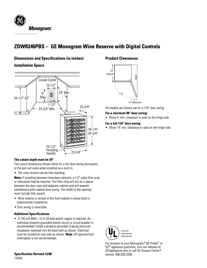 First page image of the manual for ZDWR240PBS