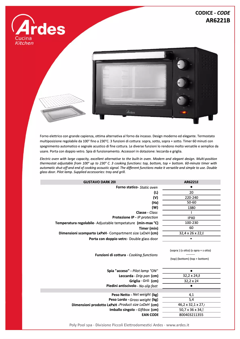 Page n°1 - Fiche technique Ardes AR6221B