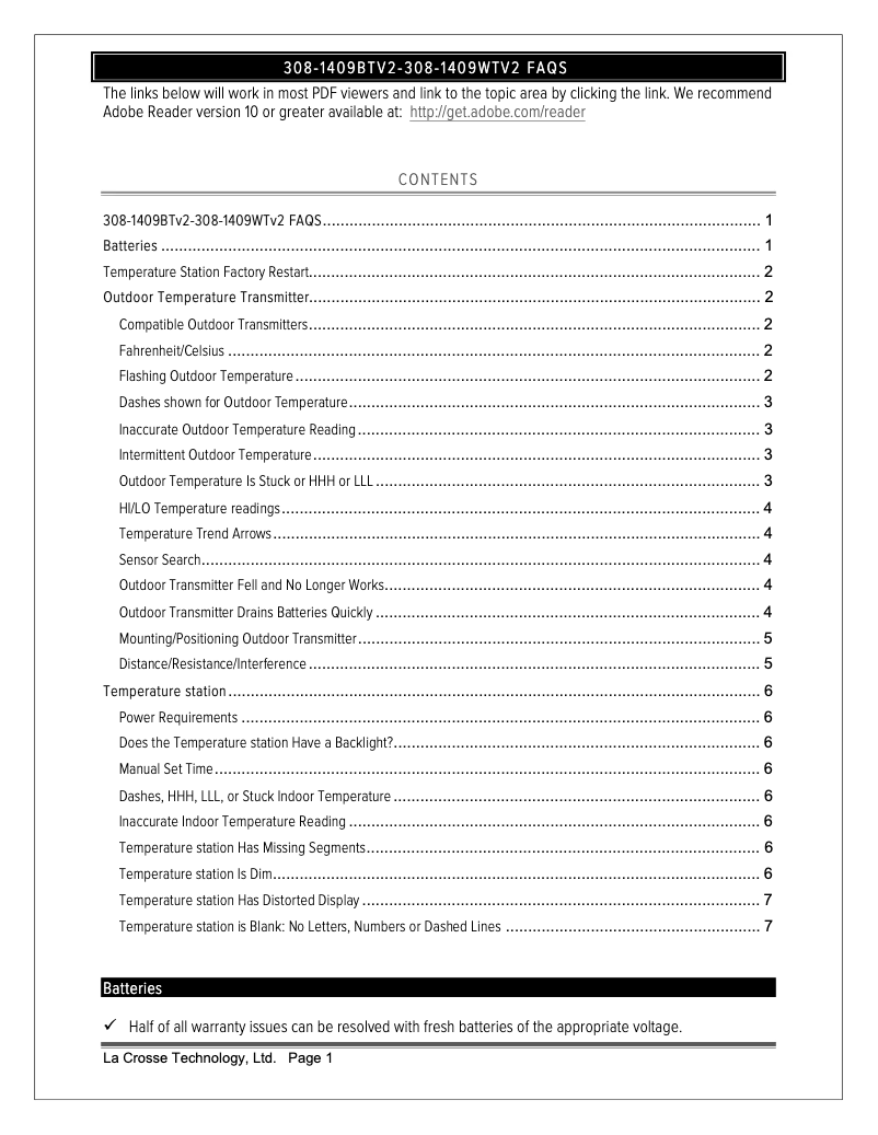 Page n°1 - FAQ La Crosse Technology 308-1409WTV2