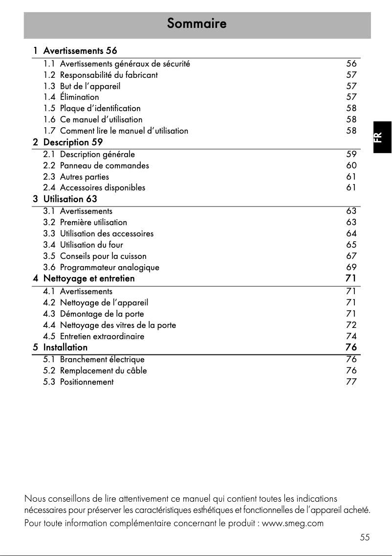 Page 1 de la notice Manuel utilisateur Smeg SF501XPZUE