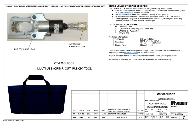 Page n°1 - Dessin technique Panduit CT-920CH/CCP