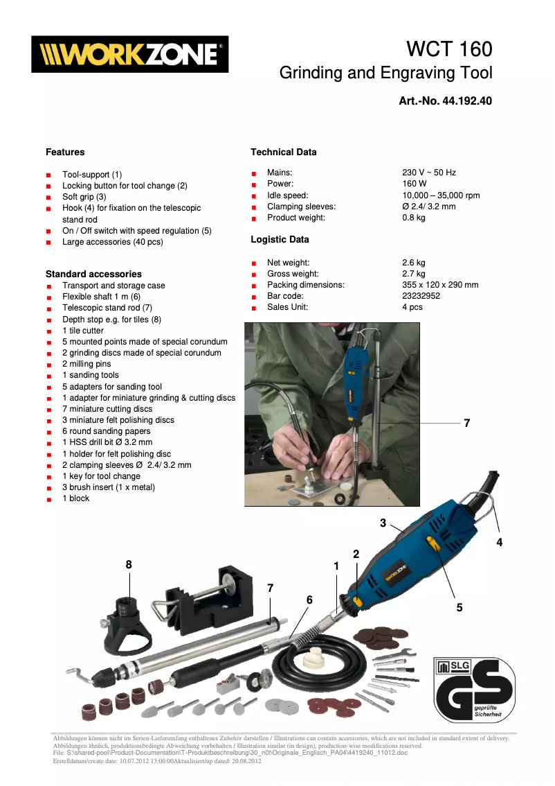Page n°1 - Manuel utilisateur Workzone WCT 160