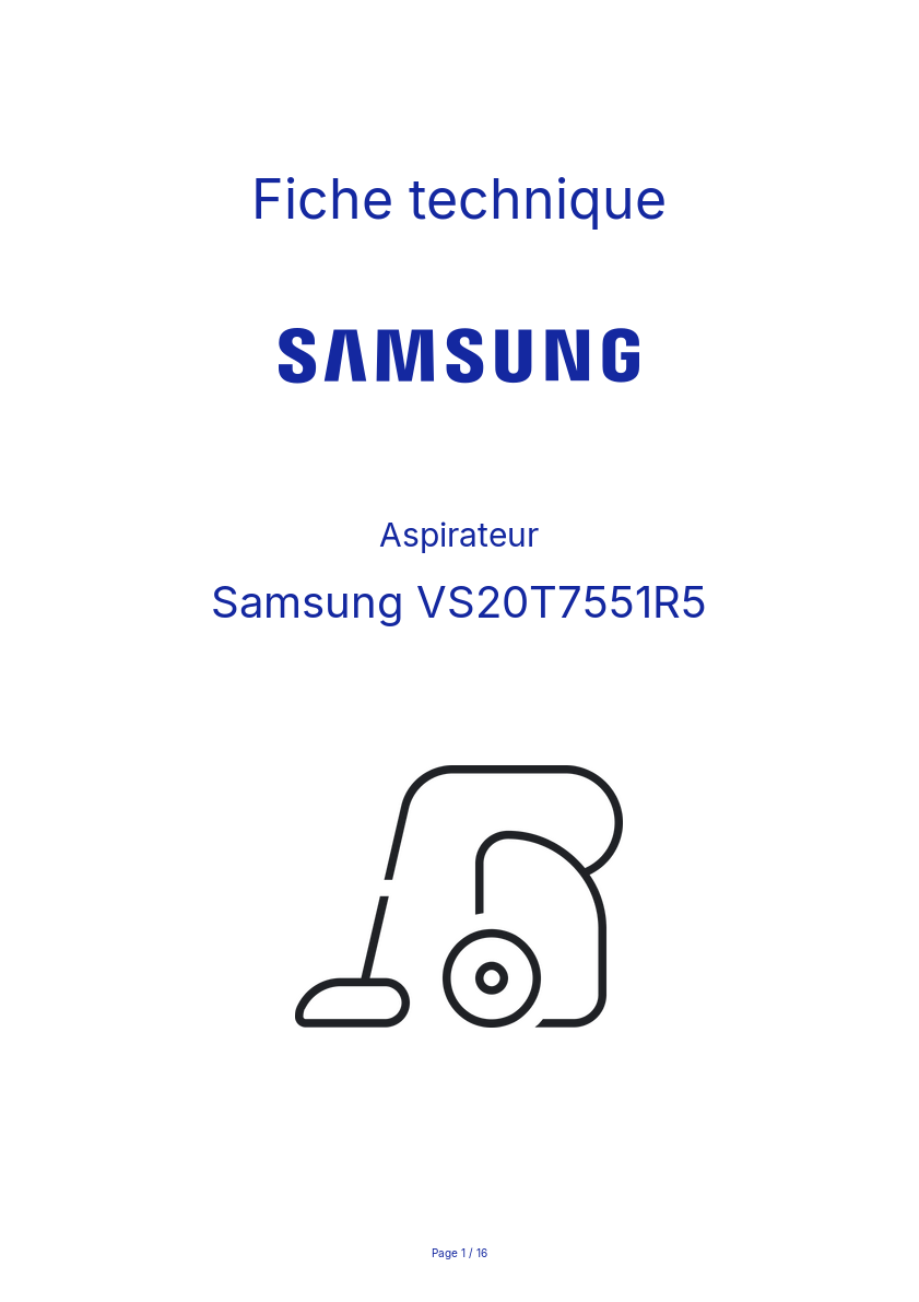 Page n°1 - Fiche technique Samsung VS20T7551R5