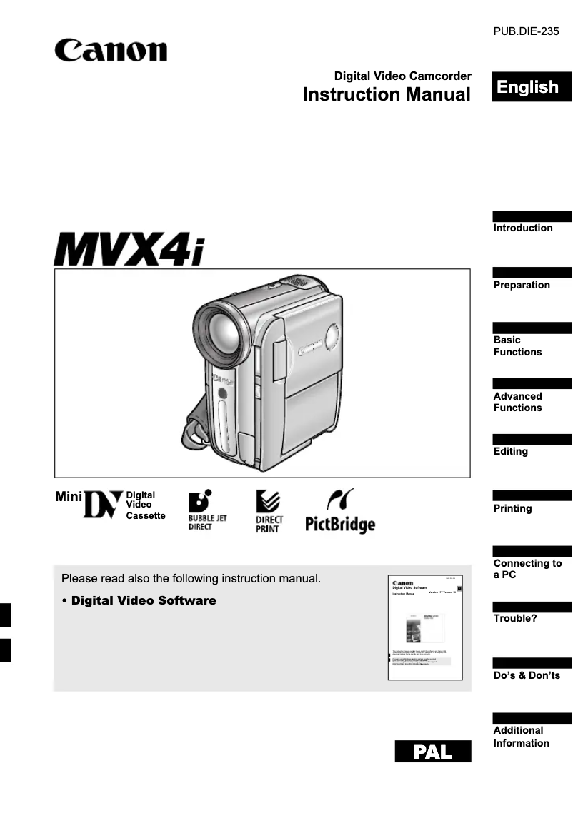 Page n°1 - Manuel utilisateur Canon MVX4i
