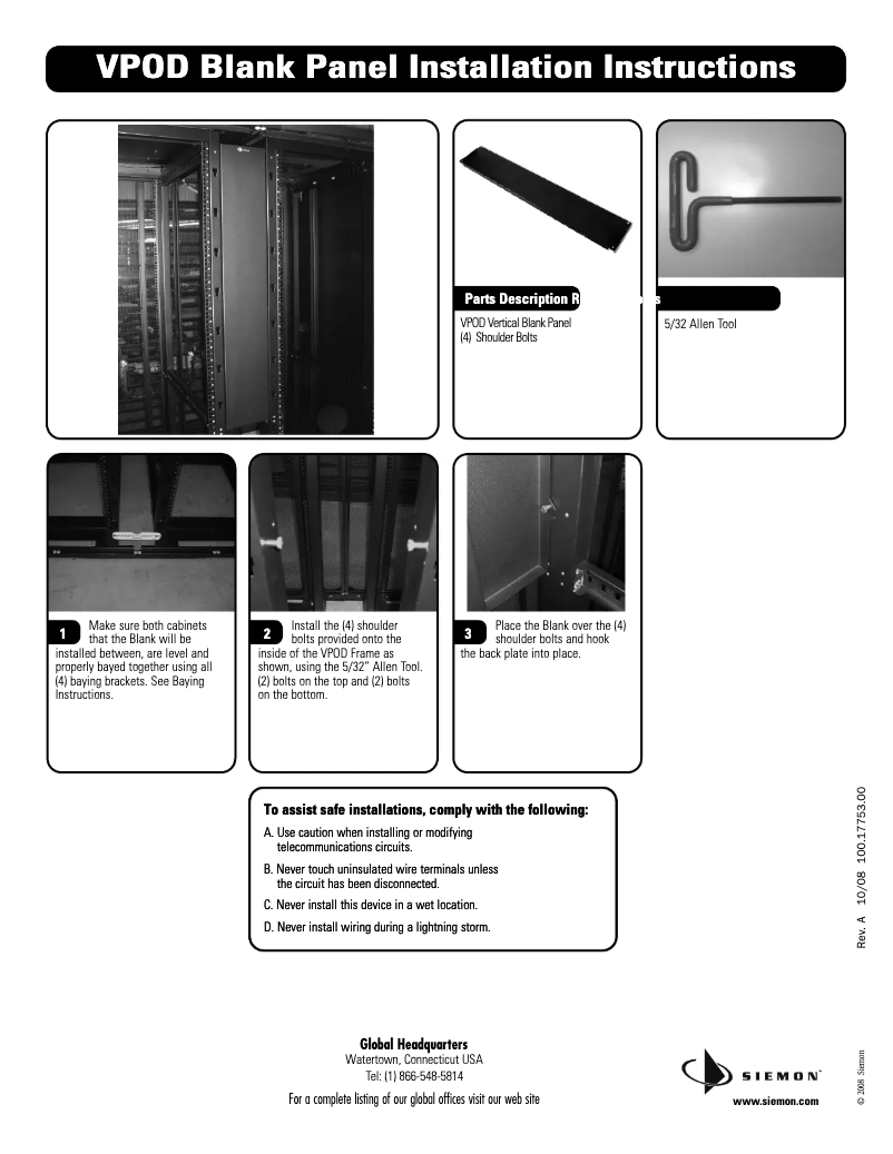 Page 1 de la notice Manuel utilisateur Siemon VP-BLNK