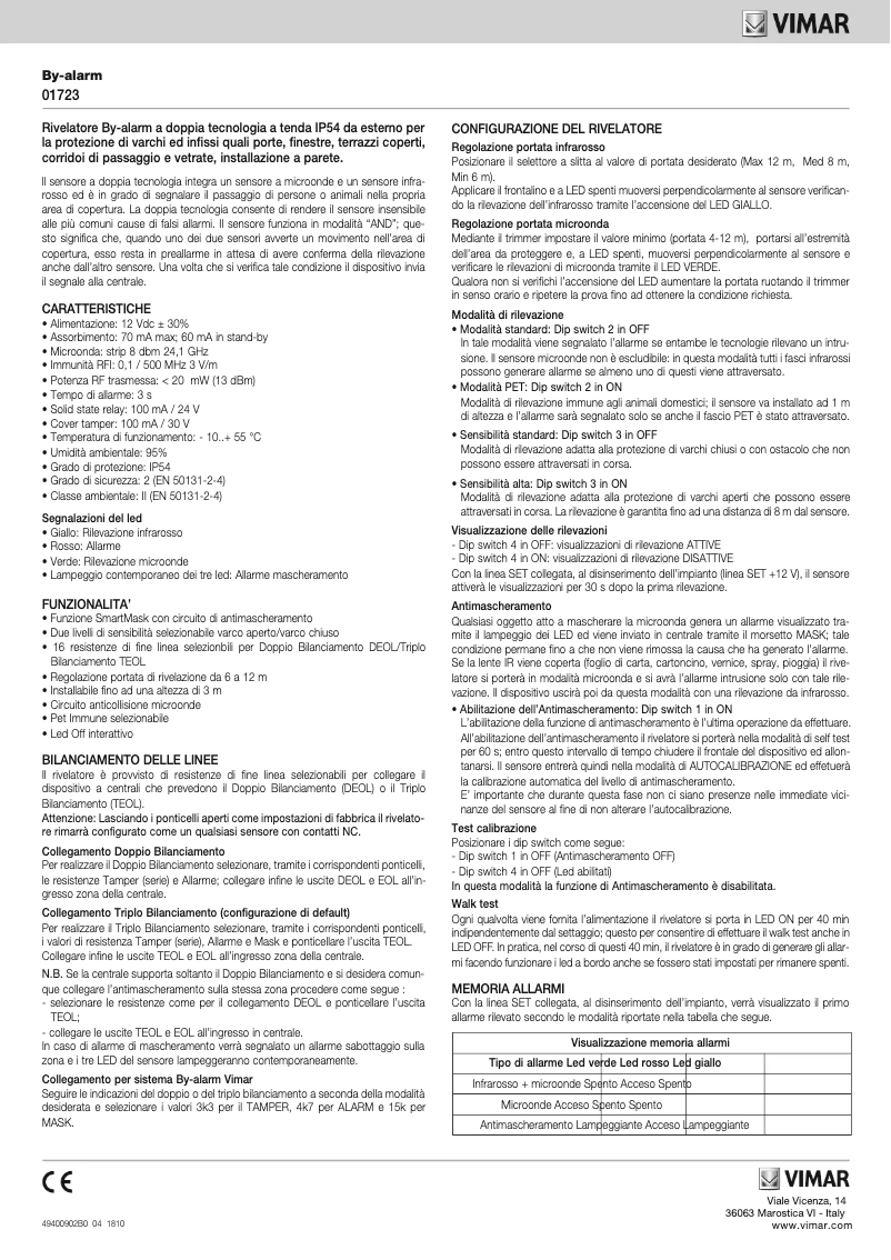 Page 1 de la notice Manuel utilisateur Vimar 01723