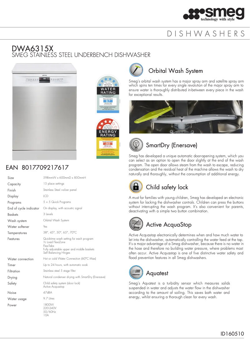 Page 1 de la notice Fiche technique Smeg DWA6315X