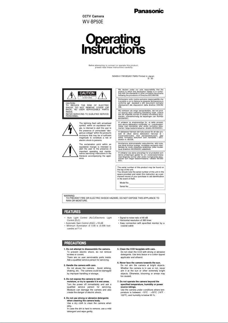 Page 1 de la notice Manuel utilisateur Panasonic WV-BP50