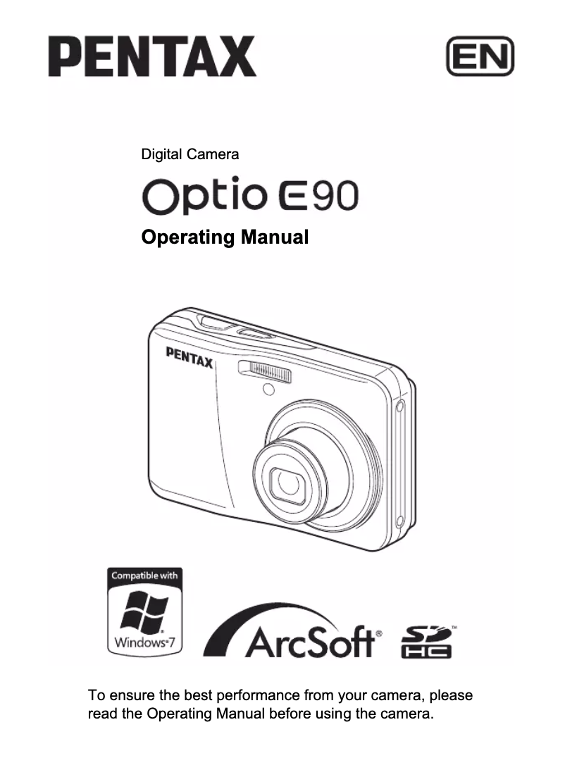 Page 1 de la notice Manuel utilisateur Pentax Optio E90