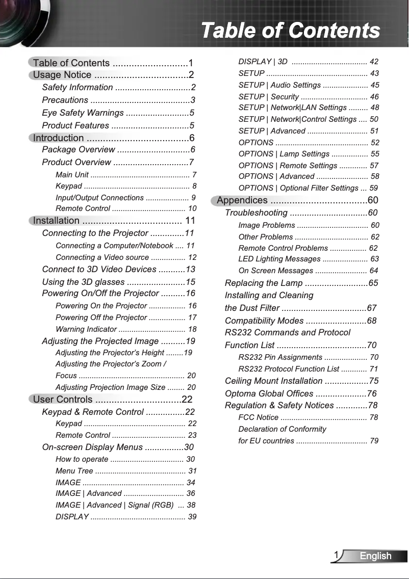 Page 1 de la notice Manuel utilisateur Optoma W402