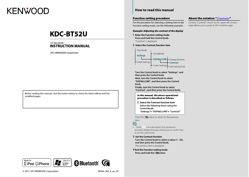 Page 1 de la notice Manuel utilisateur Kenwood KDC-BT52U