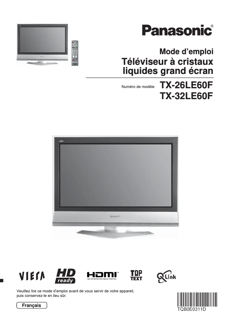 Page 1 de la notice Manuel utilisateur Panasonic Viera TX-32LE60F