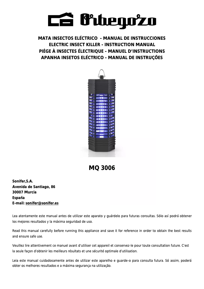 Page n°1 - Manuel utilisateur Orbegozo MQ 3006