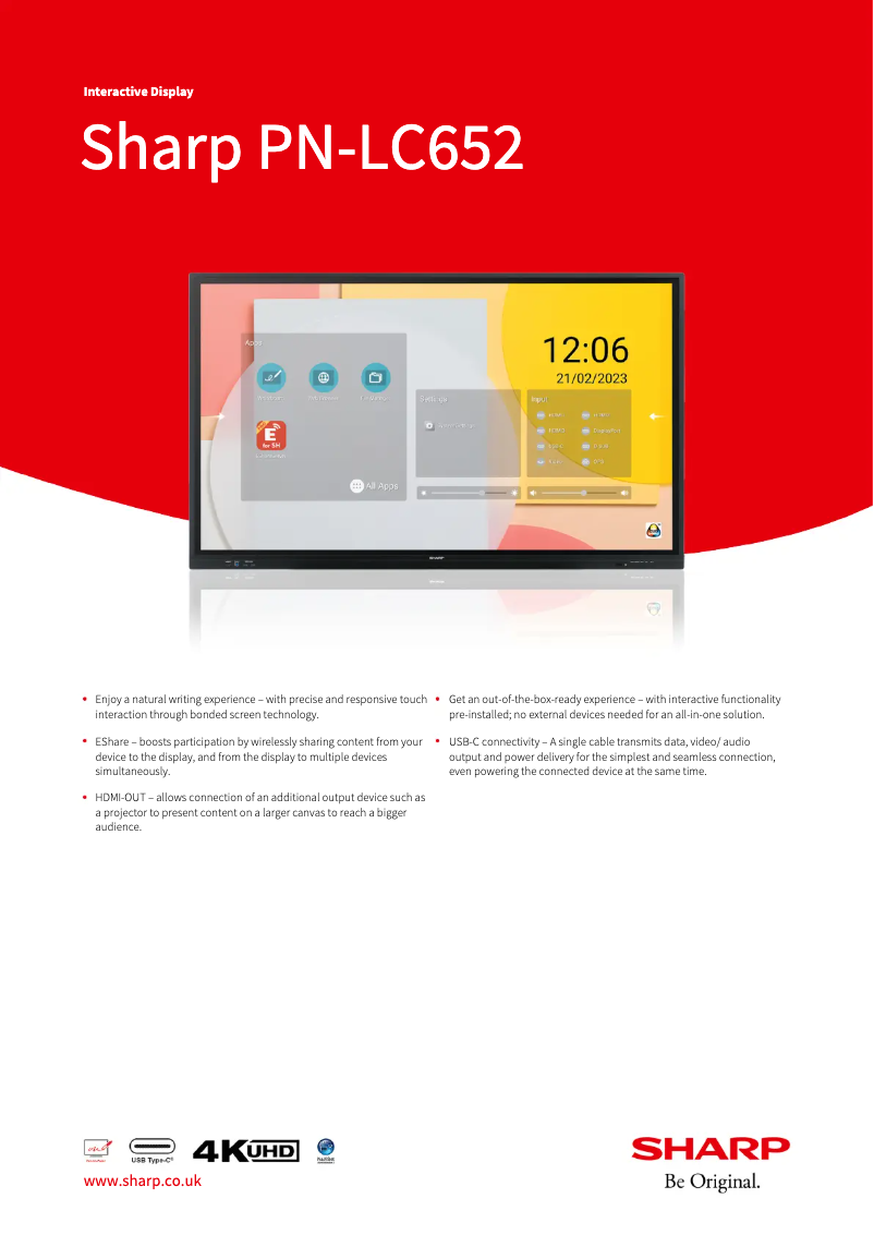 Page 1 de la notice Fiche technique Sharp PN-LC652