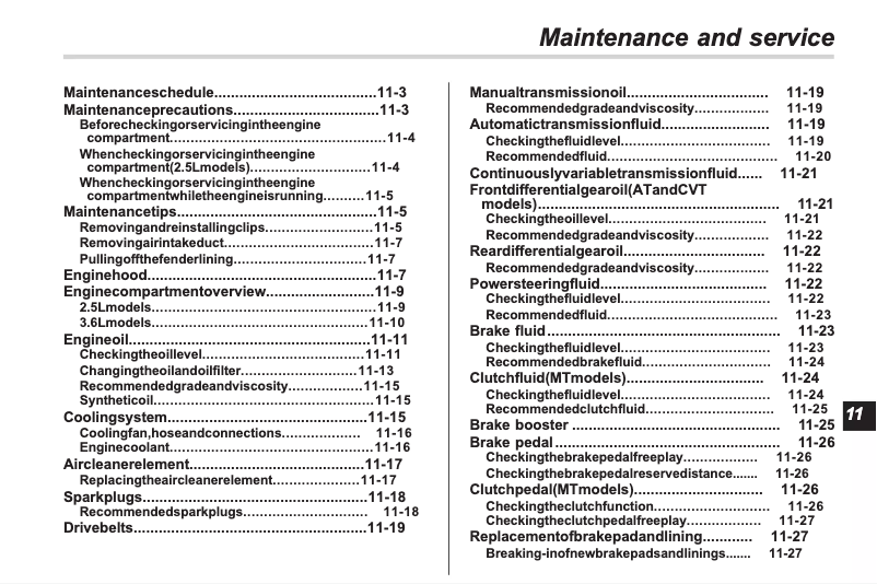 Page 1 de la notice Manuel d'utilisation et d'entretien Subaru Legacy (2013)