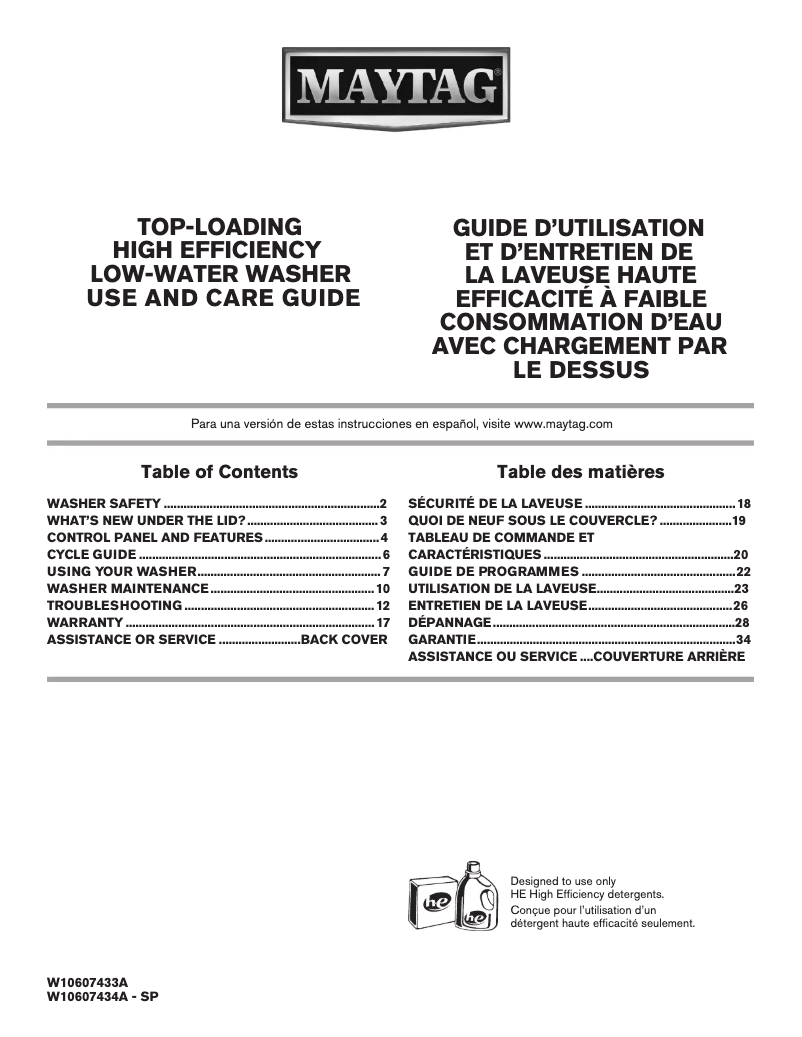 Page n°1 - Mode d'emploi Maytag MVWX655DW Barvos
