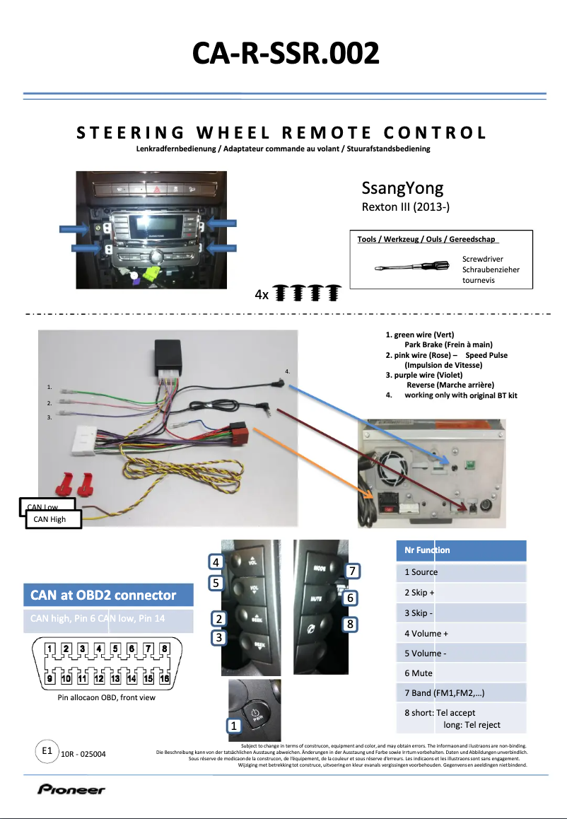 Page 1 de la notice Manuel utilisateur Pioneer CA-R-SSR.002