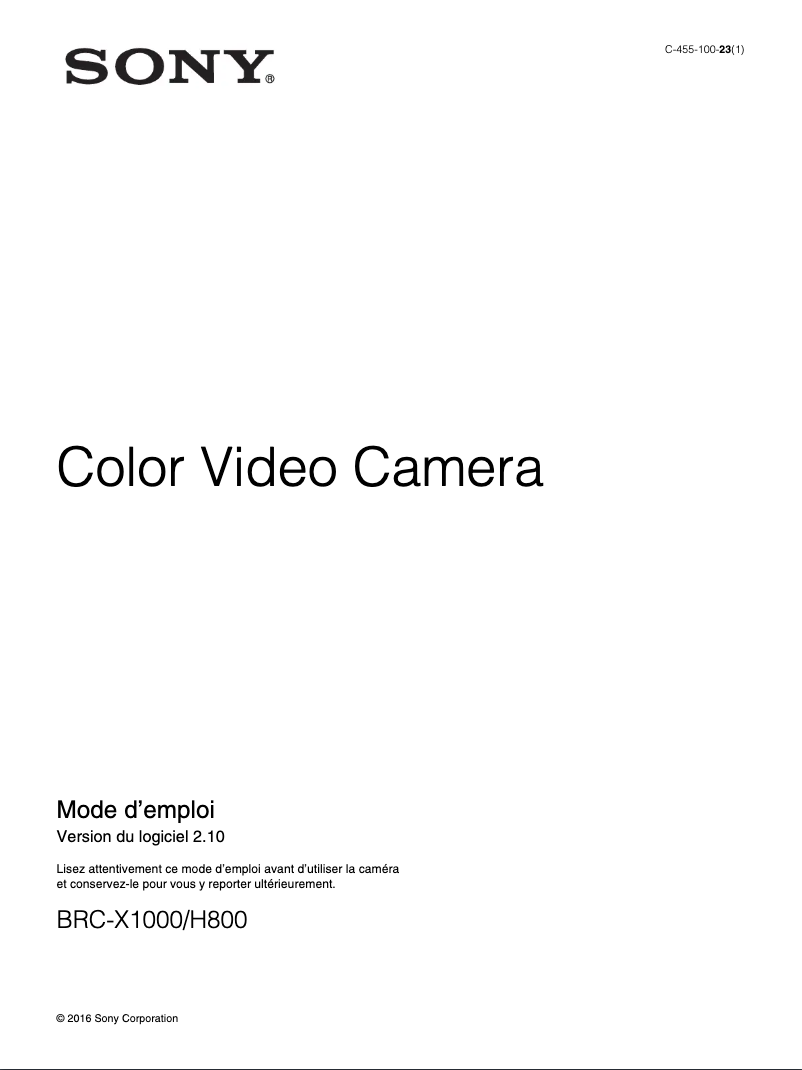 Page 1 de la notice Manuel utilisateur Sony BRC-X1000