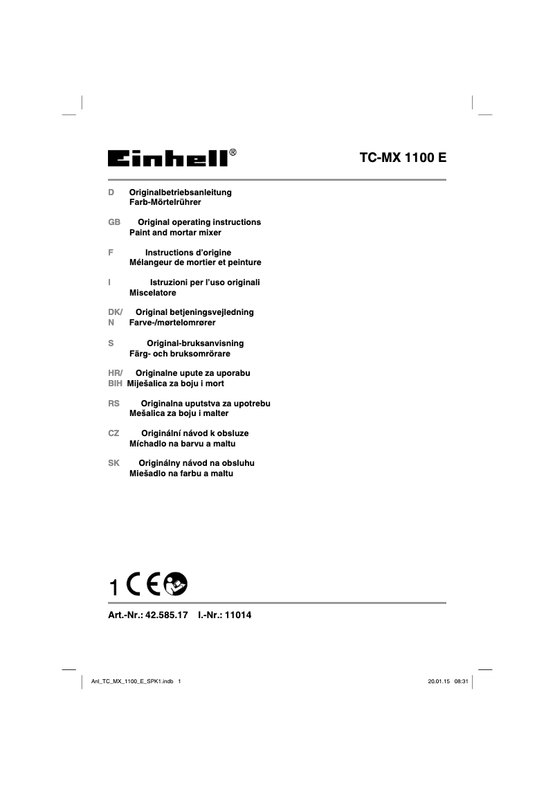 Page n°1 - Manuel utilisateur Einhell TC-MX 1100 E