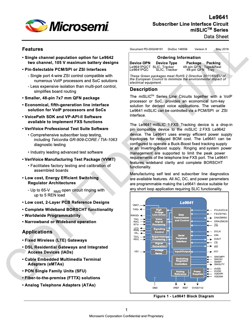 Página 1 del manual Ficha técnica Microchip LE9641