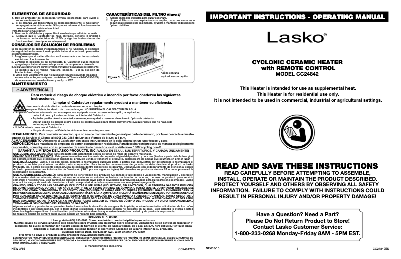 Page n°1 - Manuel utilisateur Lasko CC24842