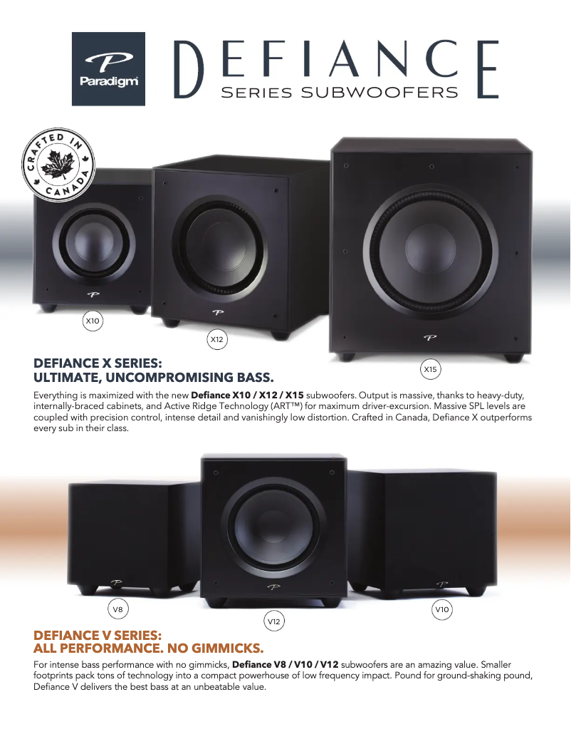 Page 1 de la notice Fiche technique Paradigm Defiance X12