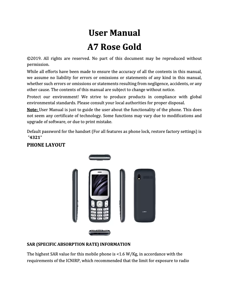 Page 1 de la notice Manuel utilisateur Lava A7 Rose Gold