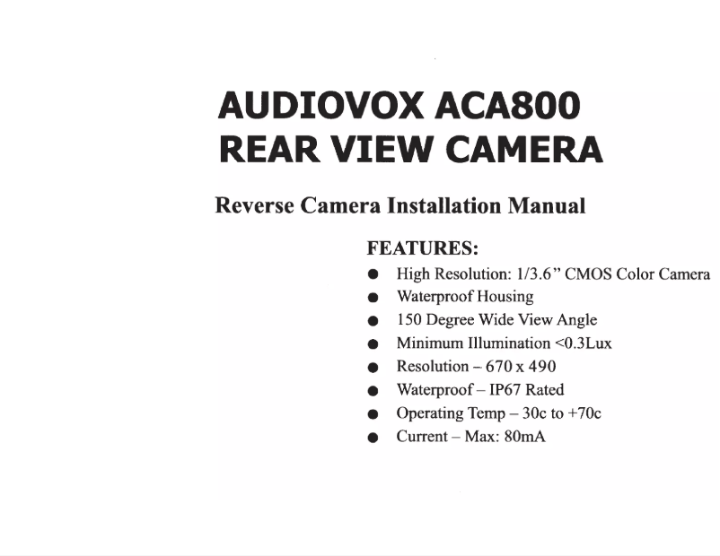 Image de la première page du manuel de l'appareil ACA800