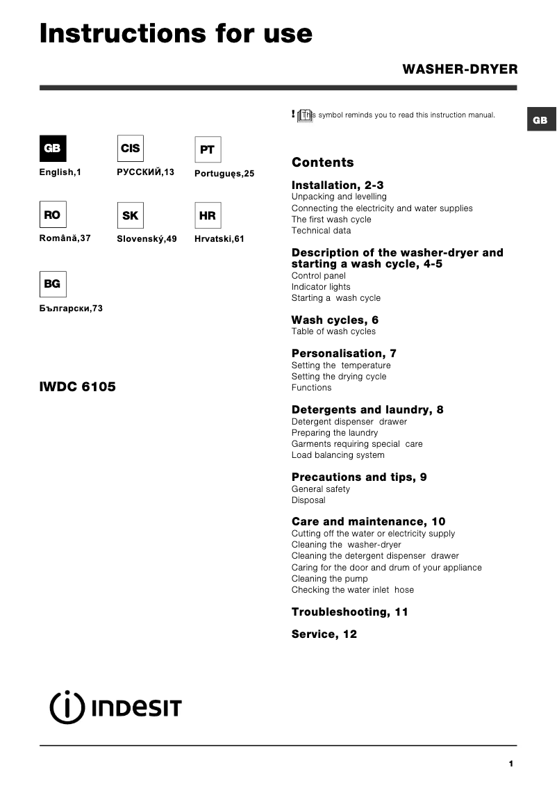 Image de la première page du manuel de l'appareil IWDC 6105