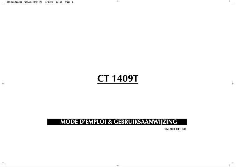 Page n°1 - Manuel utilisateur Finlux CT1409T
