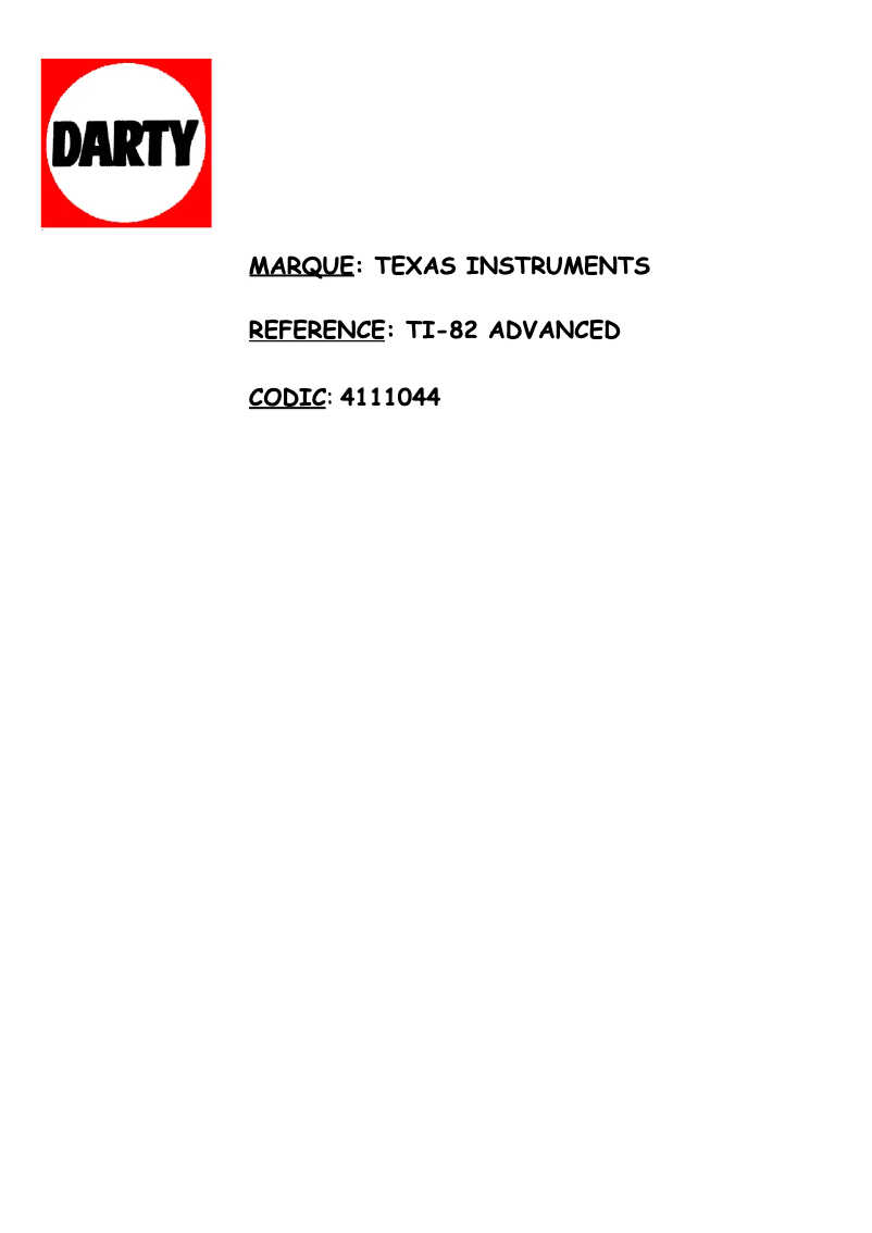 Page n°1 - Manuel utilisateur Texas Instruments TI-82