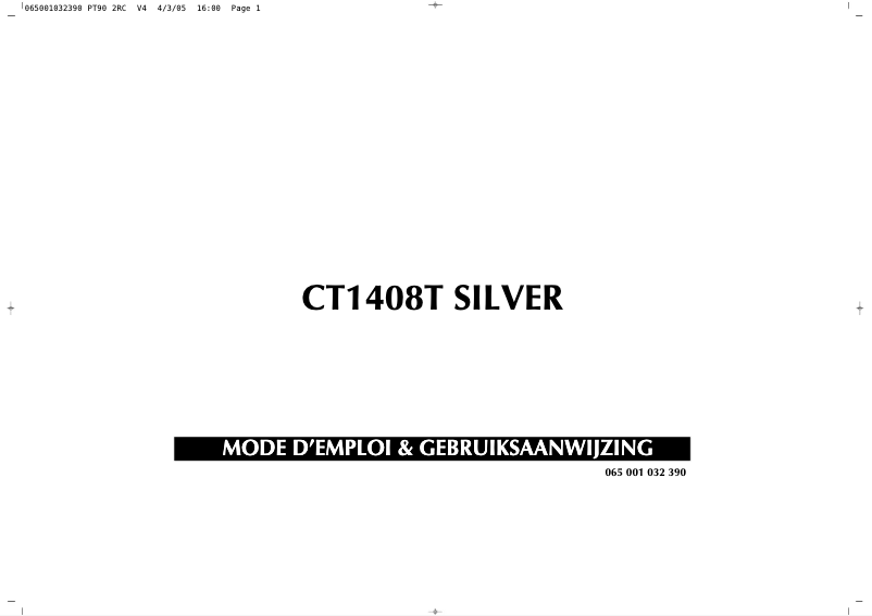 Page 1 de la notice Manuel utilisateur Finlux CT1408T Silver
